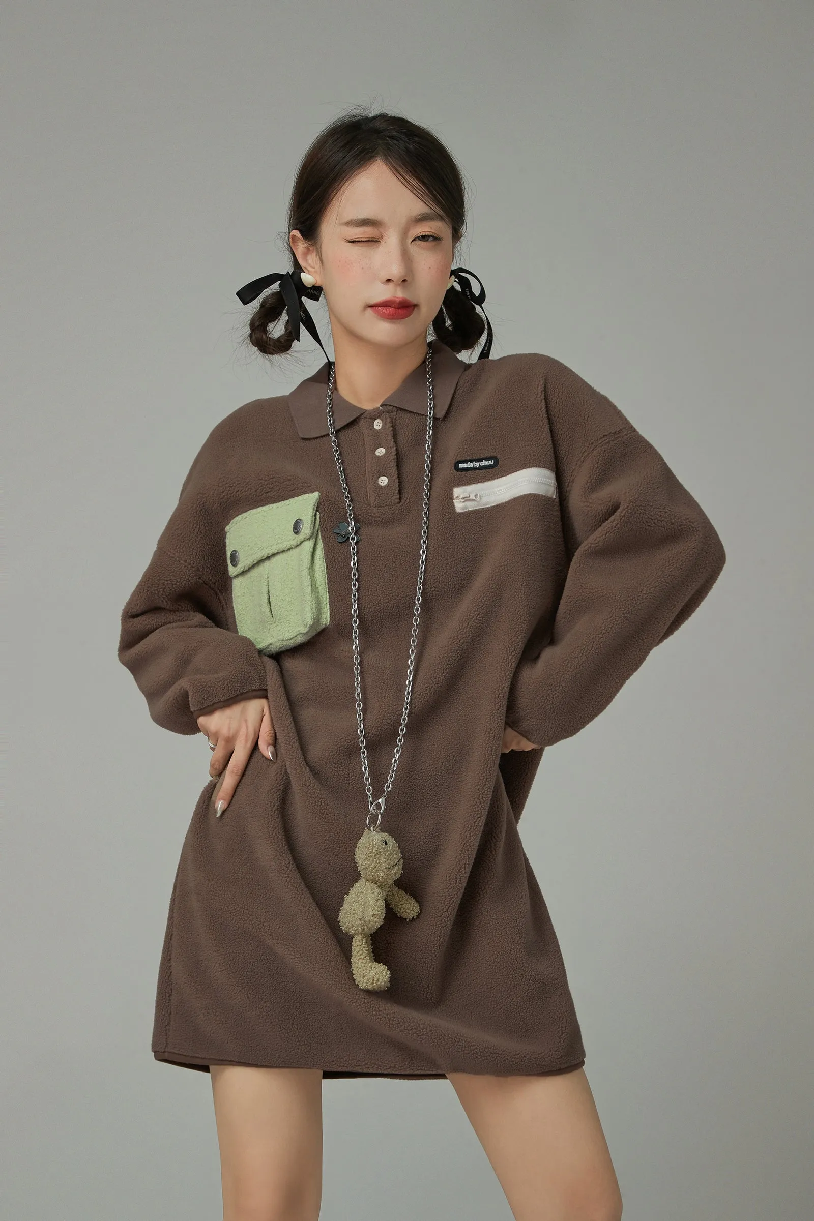 A Flutterly Feeling Fleece Long Sleeve Dress