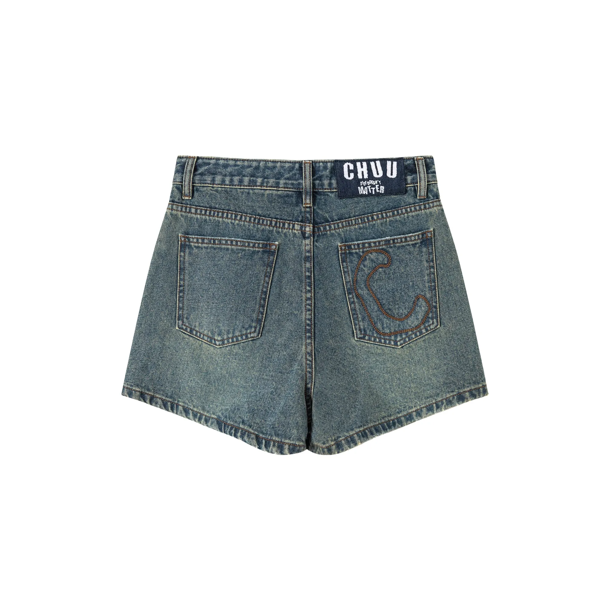 Asymmetrical Button Distressed Denim Shorts