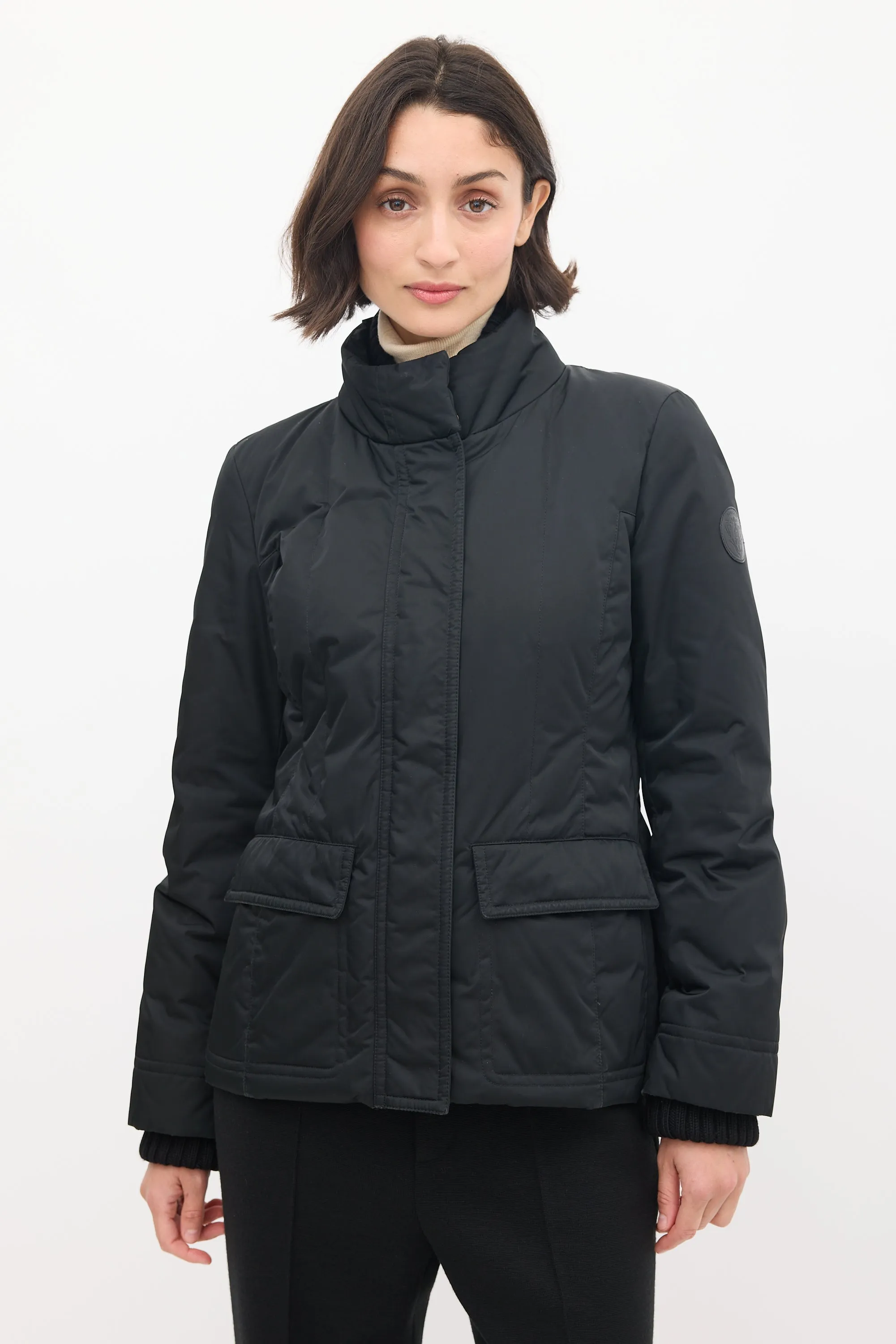Black Nylon Down Ribbed Jacket