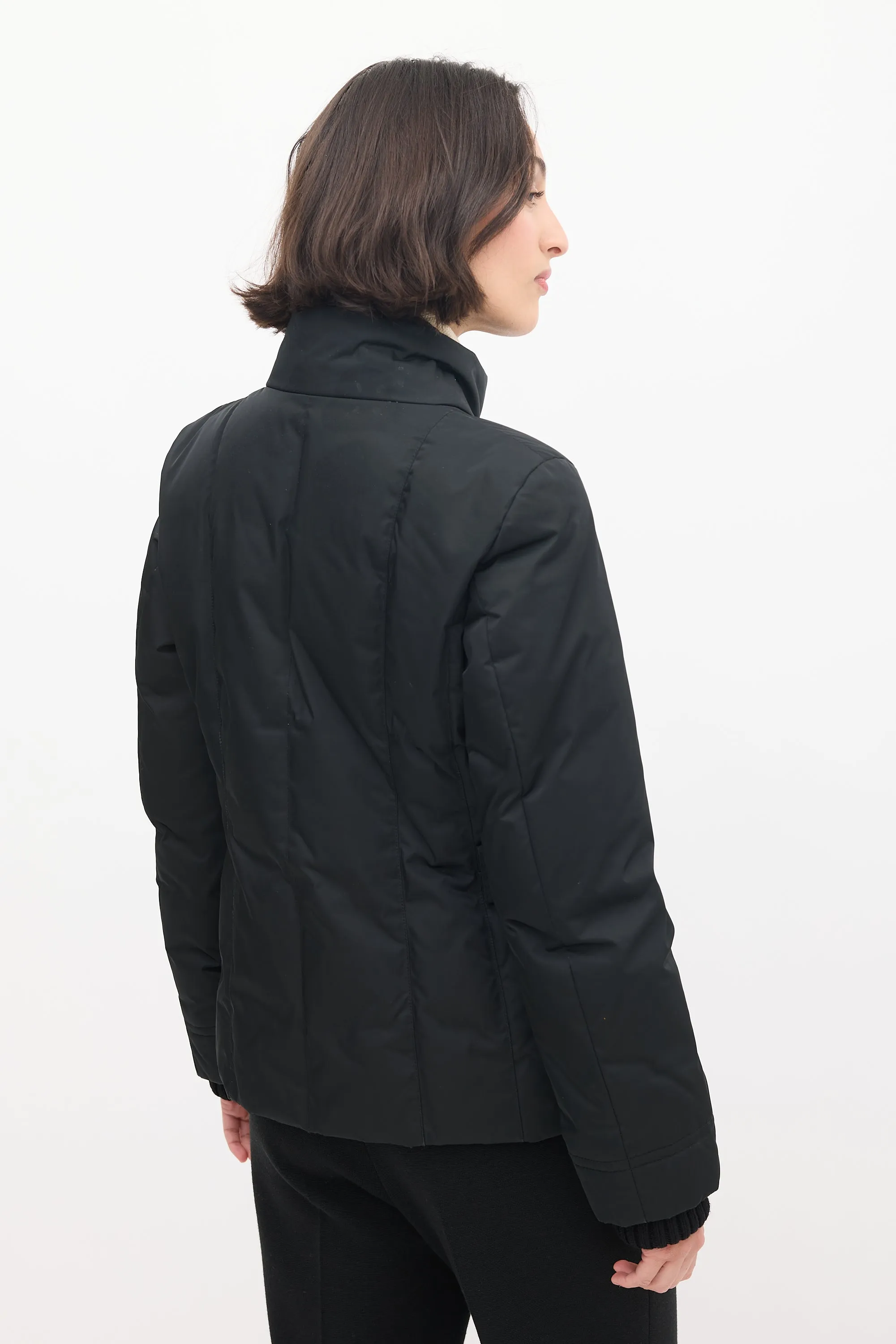 Black Nylon Down Ribbed Jacket
