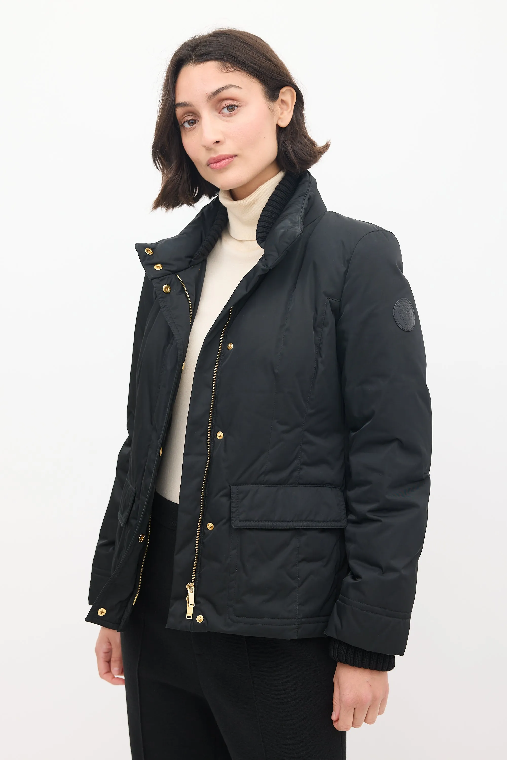 Black Nylon Down Ribbed Jacket