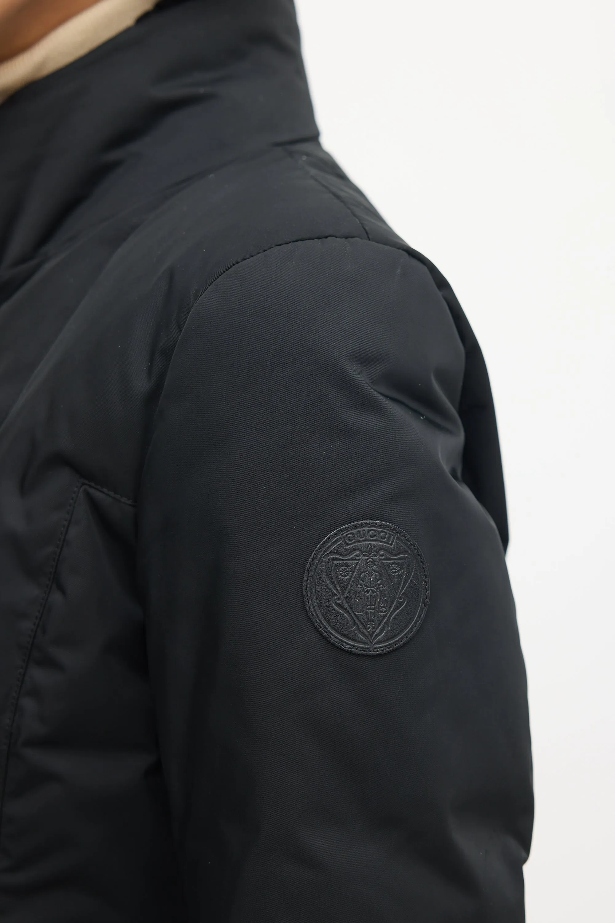 Black Nylon Down Ribbed Jacket