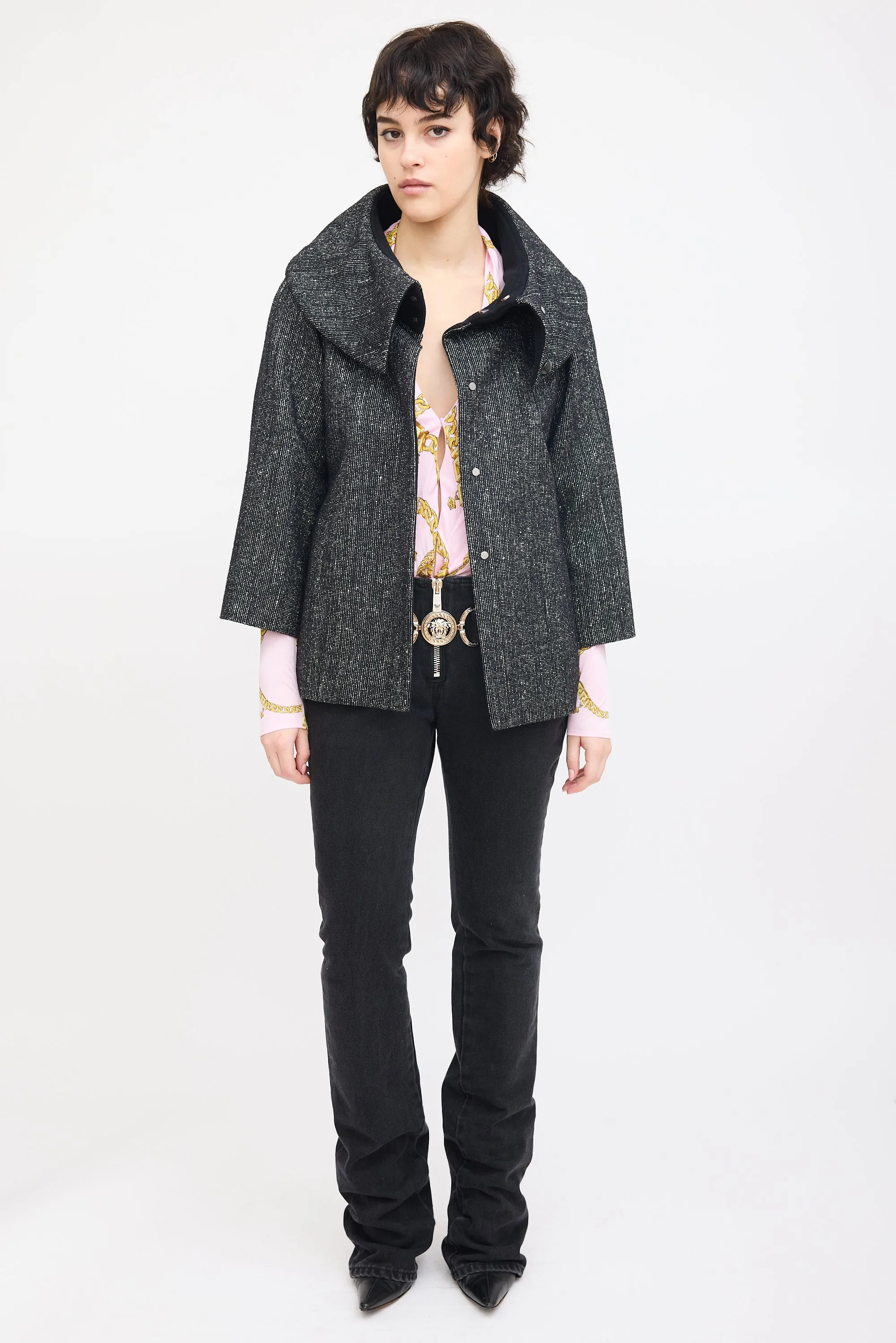 Black Wool & Mohair Collared Jacket
