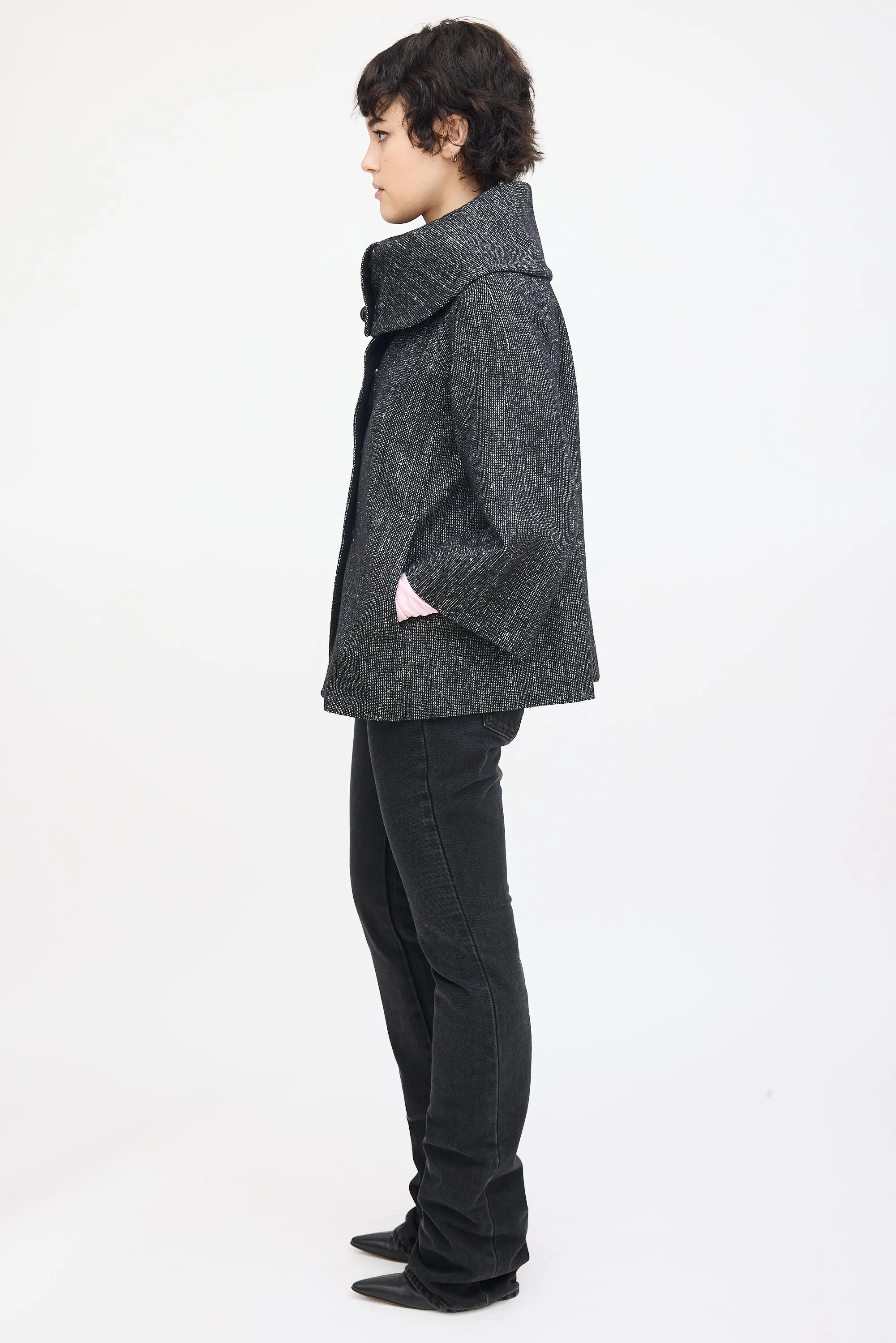 Black Wool & Mohair Collared Jacket
