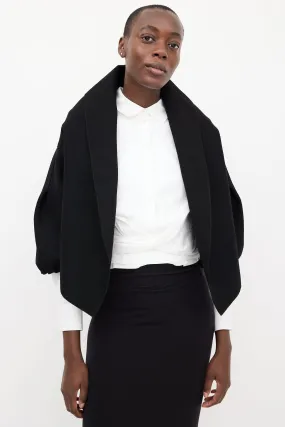 Black Wool Puff Sleeve Bolero Jacket