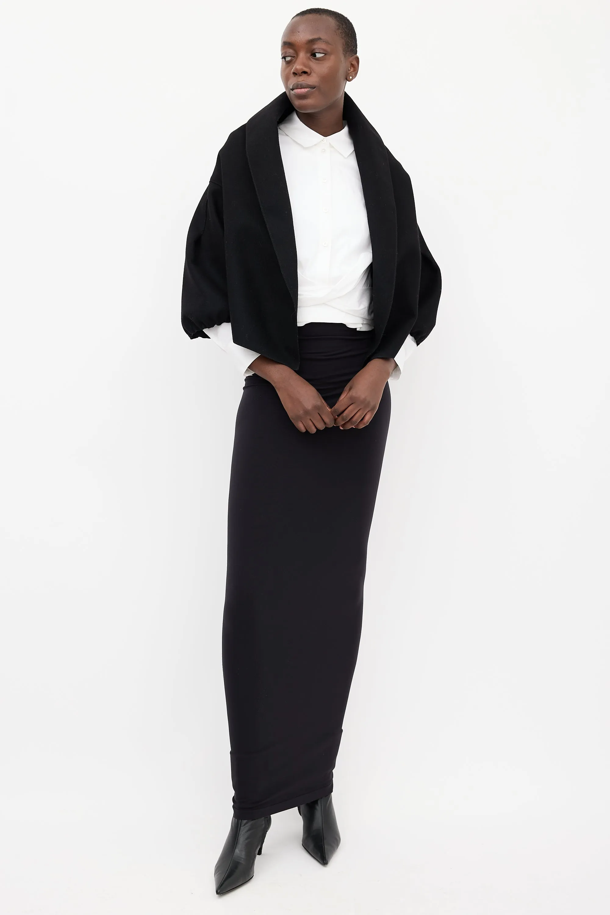 Black Wool Puff Sleeve Bolero Jacket