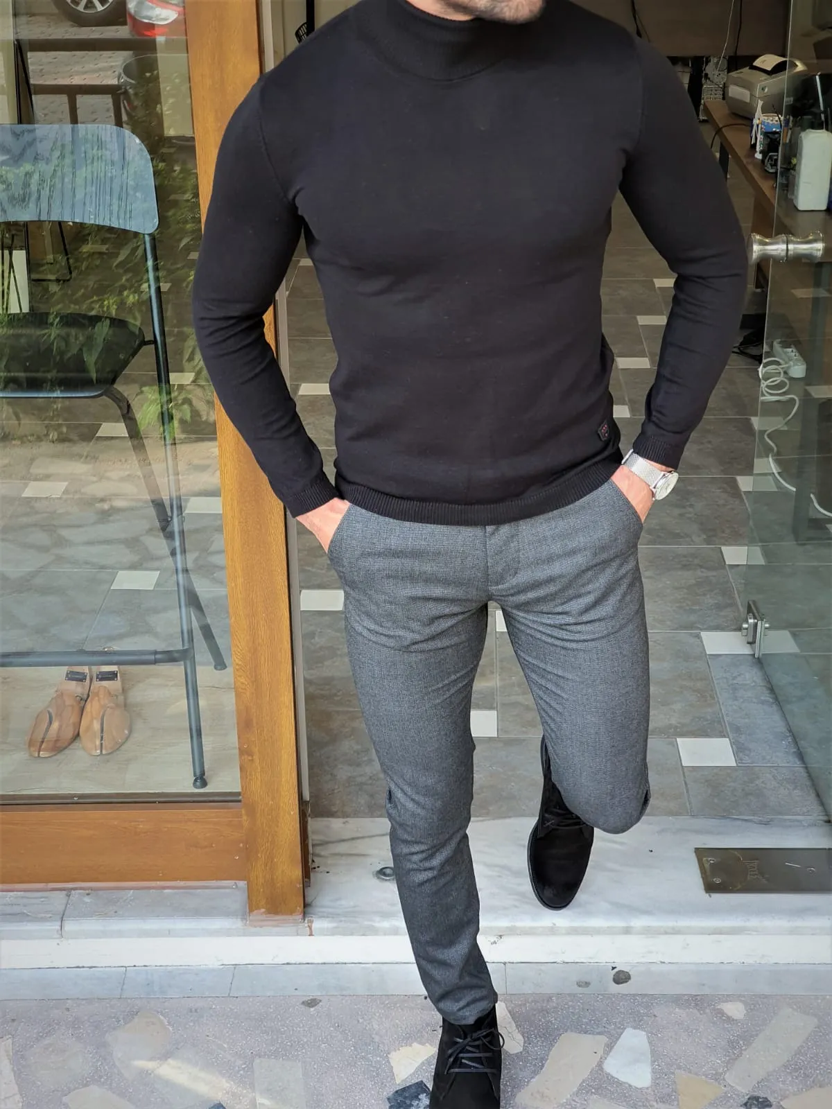 Buy Black Slim Fit Turtleneck Wool Sweater by GentWith | Free Shipping