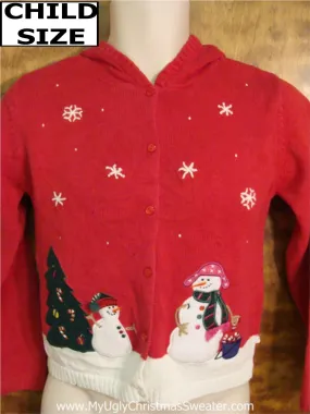 CHILD Size Ugliest Christmas Sweater Hoodie with Snowmen