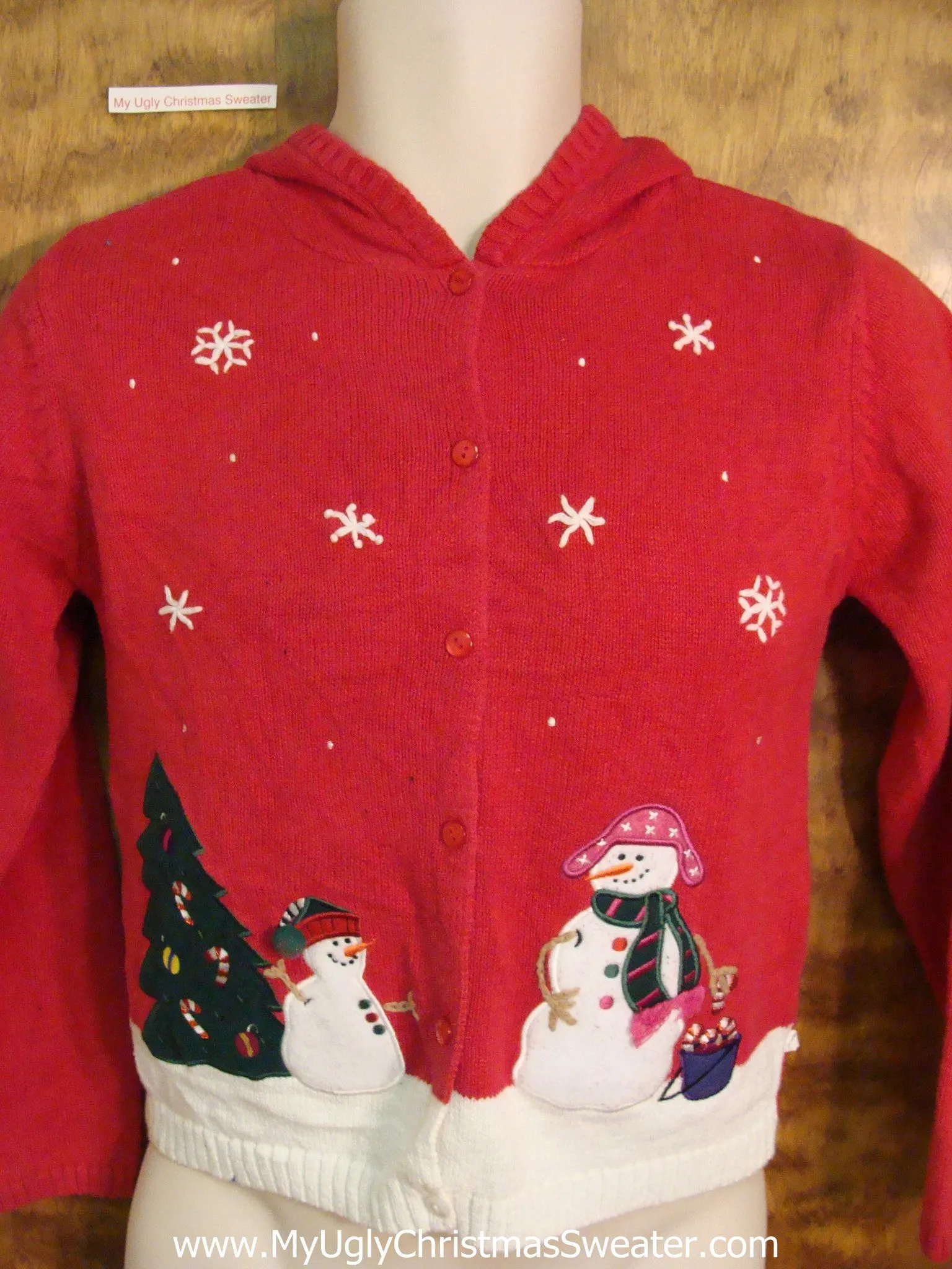 CHILD Size Ugliest Christmas Sweater Hoodie with Snowmen