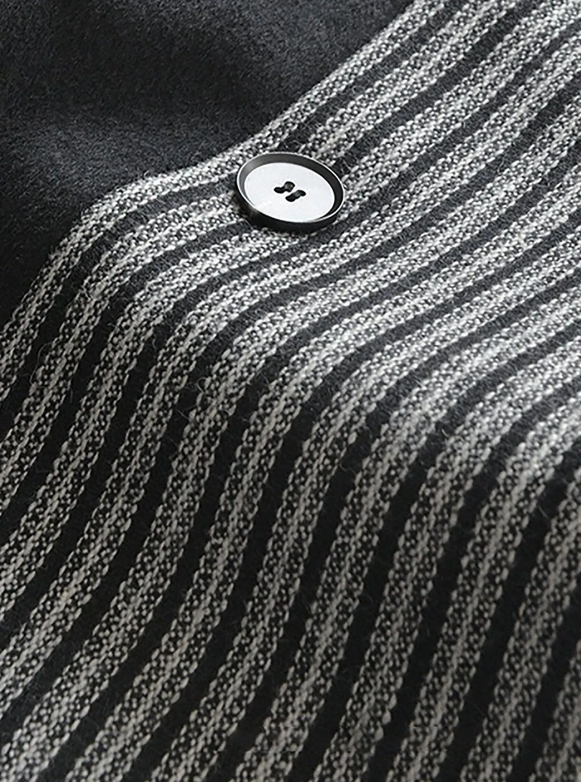 Colorblock Striped Double Breasted Wool Blend Coat