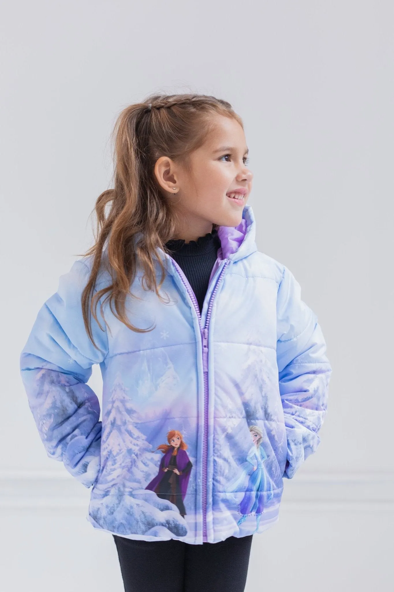 Disneys Frozen Themed Padded Puffer Jacket - Zip-Up Winter Coat
