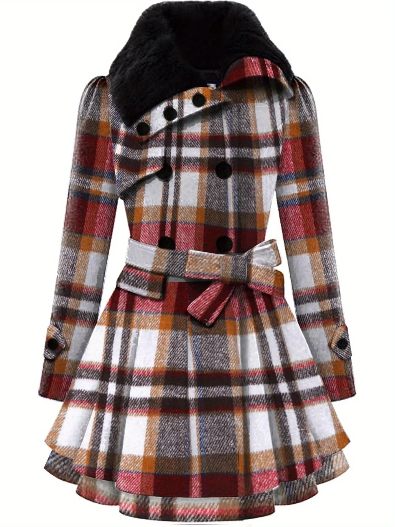 Double Breasted Coat, Casual Long Sleeve Winter Warm Outerwear, Women's Clothing