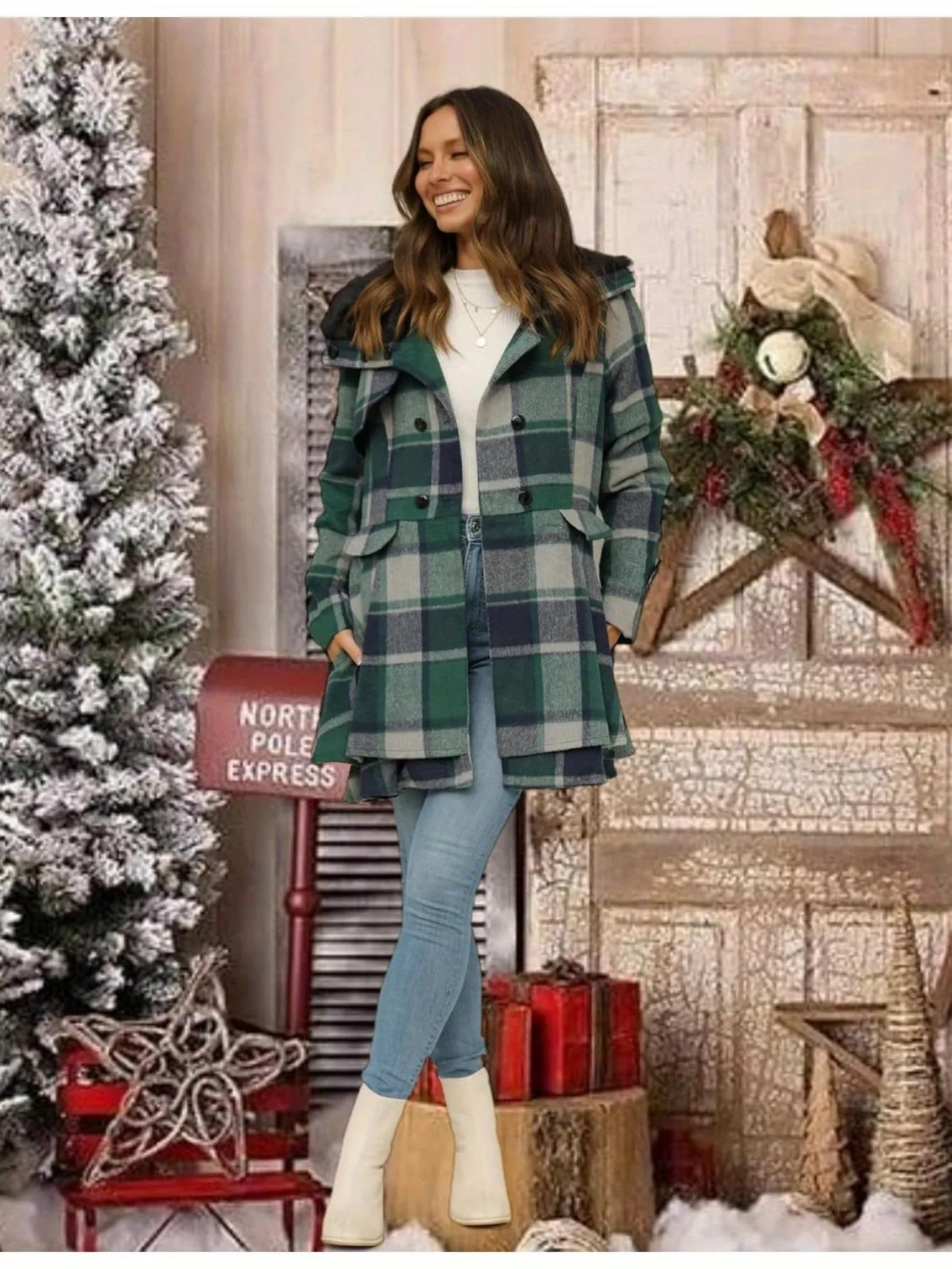 Double Breasted Coat, Casual Long Sleeve Winter Warm Outerwear, Women's Clothing