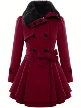 Double Breasted Coat, Casual Long Sleeve Winter Warm Outerwear, Women's Clothing