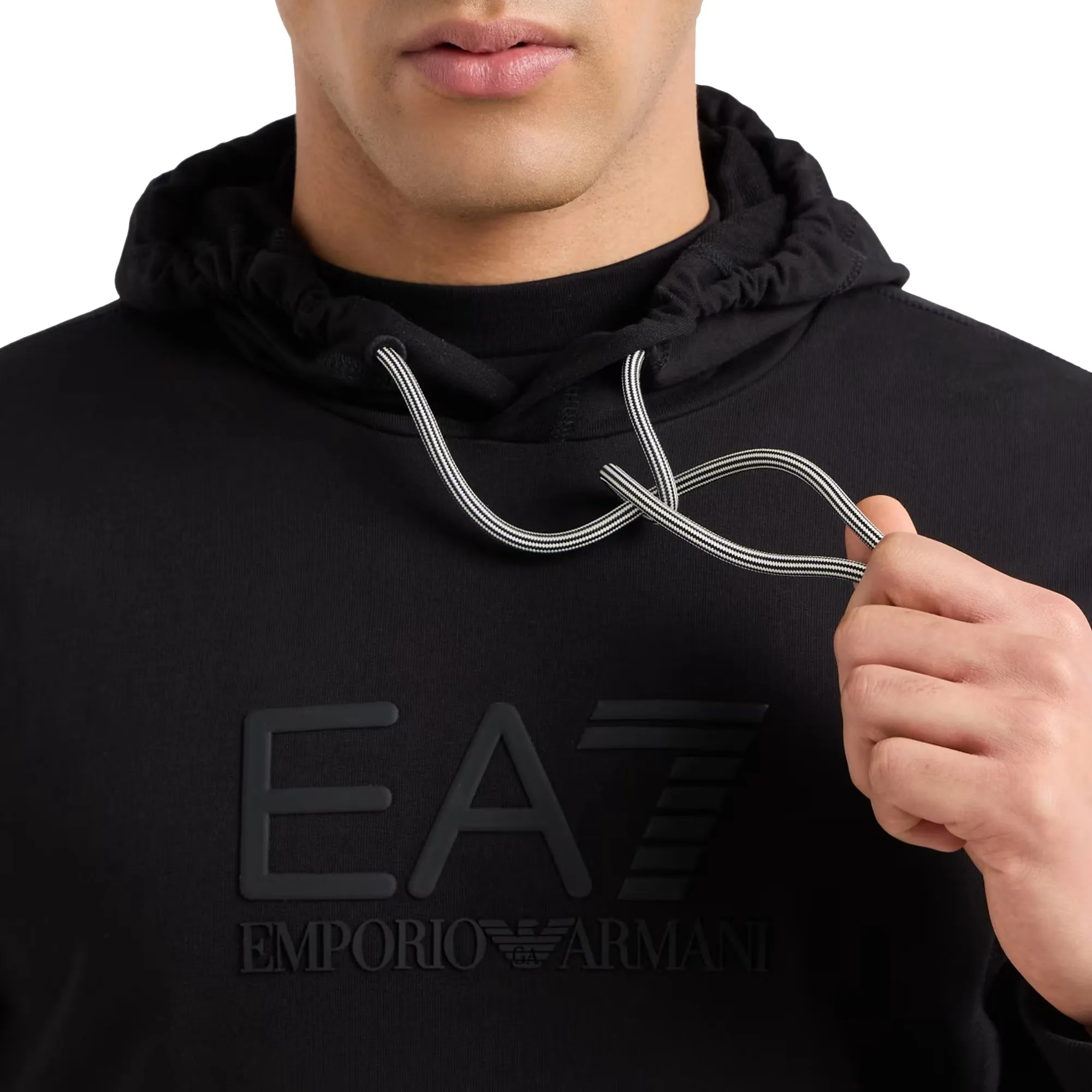 EA7 Emporio Armani Visibility Tonal Logo Hooded Sweatshirt Black