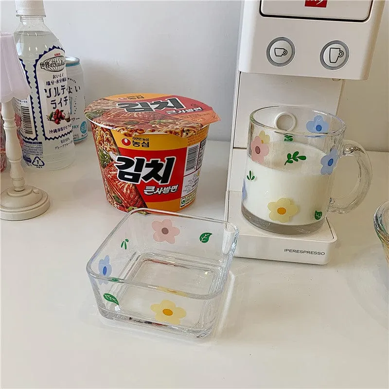 Fresh and Lovely Korean Style Breakfast Bowl Plate Glass Set