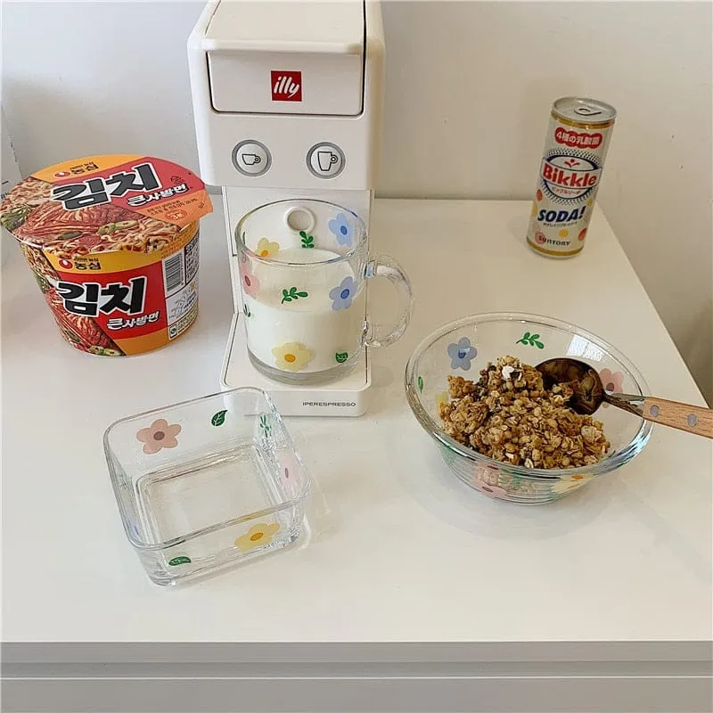 Fresh and Lovely Korean Style Breakfast Bowl Plate Glass Set
