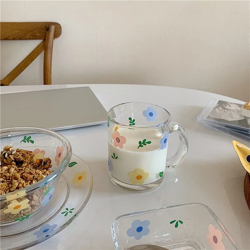Fresh and Lovely Korean Style Breakfast Bowl Plate Glass Set