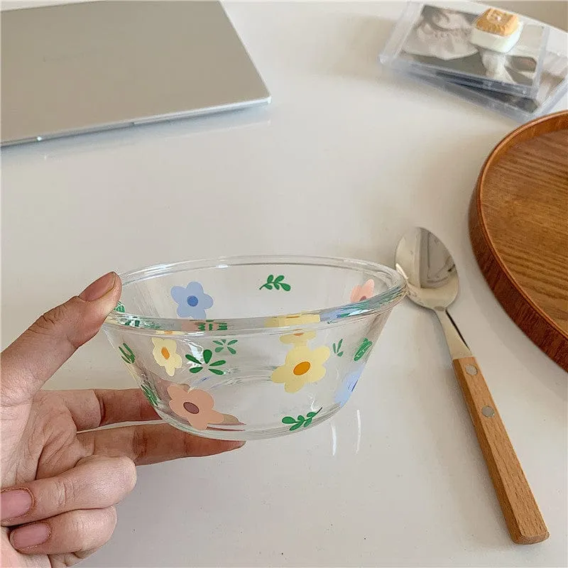Fresh and Lovely Korean Style Breakfast Bowl Plate Glass Set