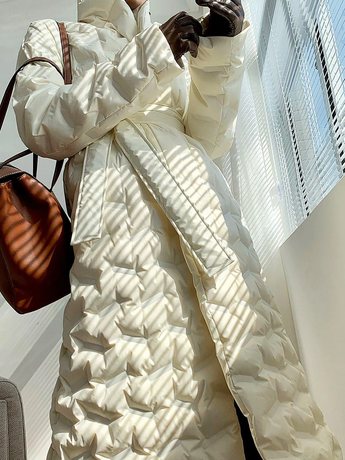 Stylish Glossy Longline Belted Down Puffer Coat