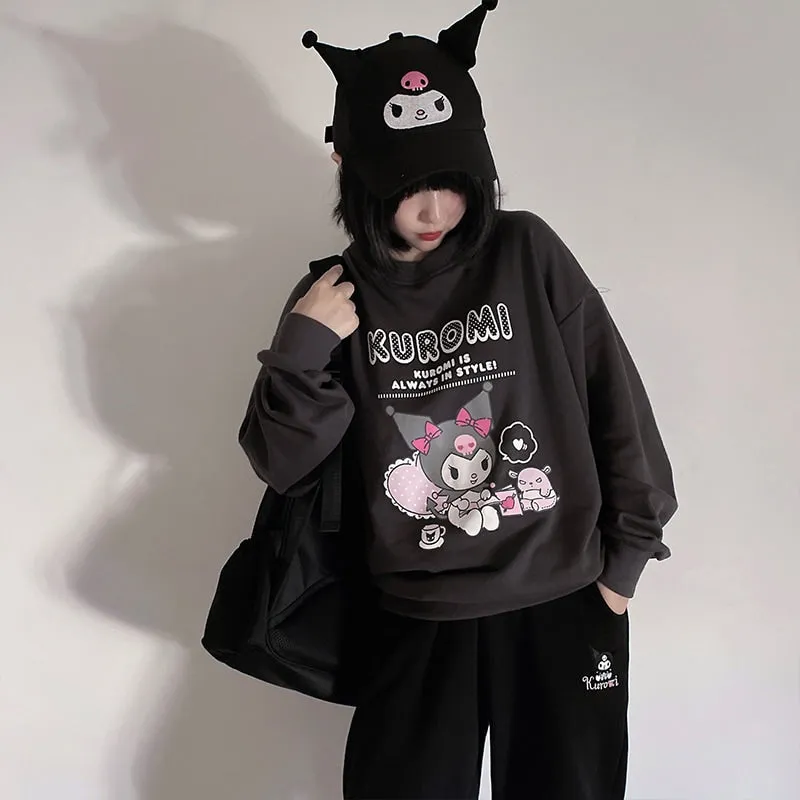 Kawaii Sanrio Kurumi Round Neck Hoodie