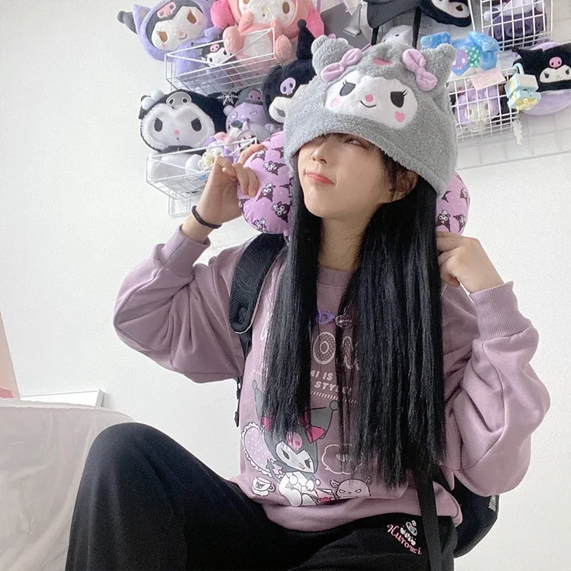 Kawaii Sanrio Kurumi Round Neck Hoodie