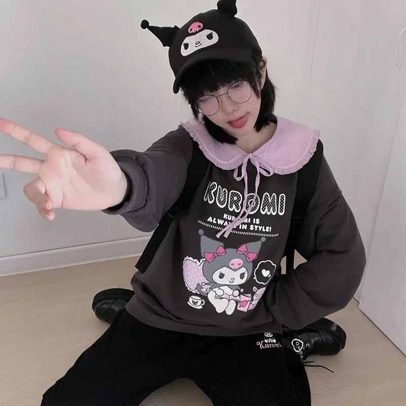 Kawaii Sanrio Kurumi Round Neck Hoodie