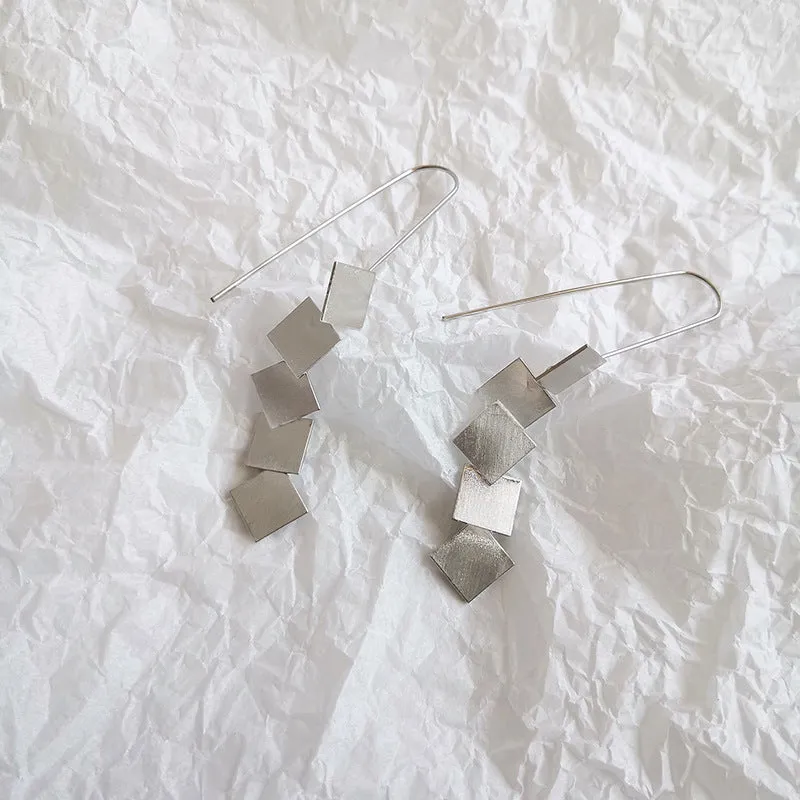 Korean Style Geometric Pierce Gold Plated Drop Earrings