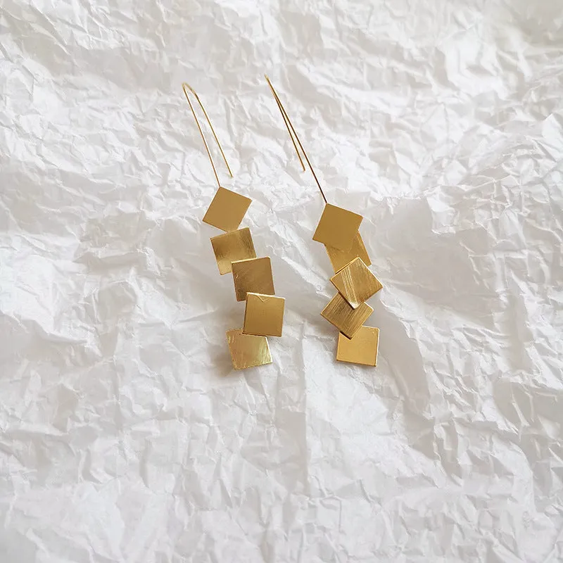 Korean Style Geometric Pierce Gold Plated Drop Earrings
