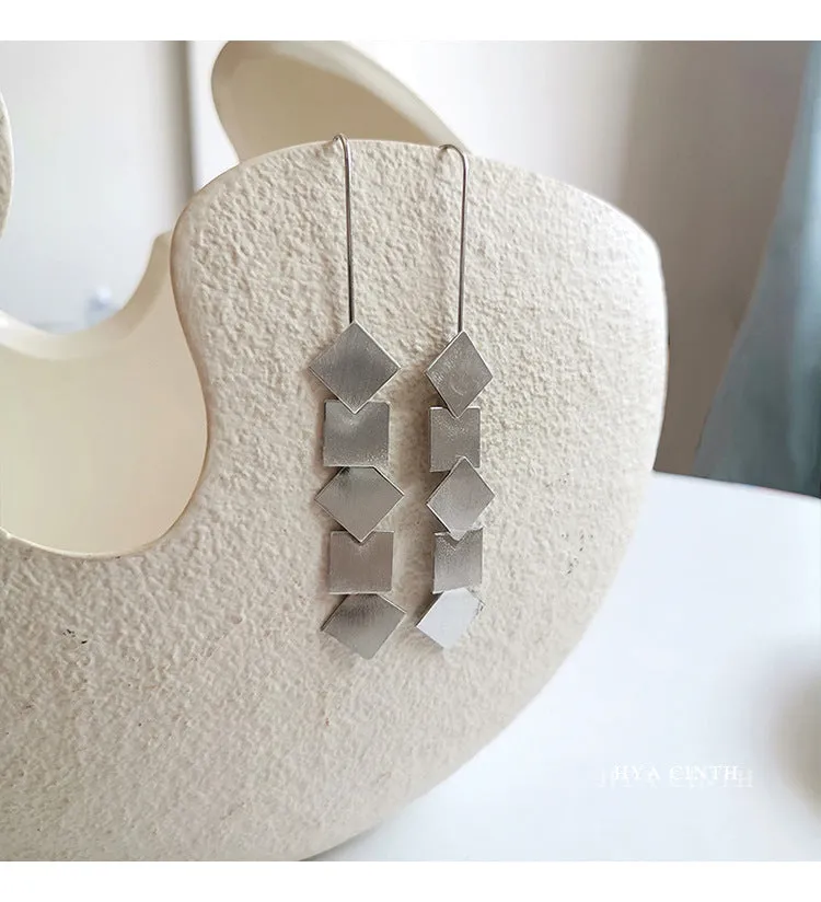 Korean Style Geometric Pierce Gold Plated Drop Earrings