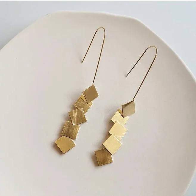 Korean Style Geometric Pierce Gold Plated Drop Earrings