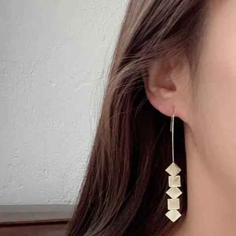 Korean Style Geometric Pierce Gold Plated Drop Earrings