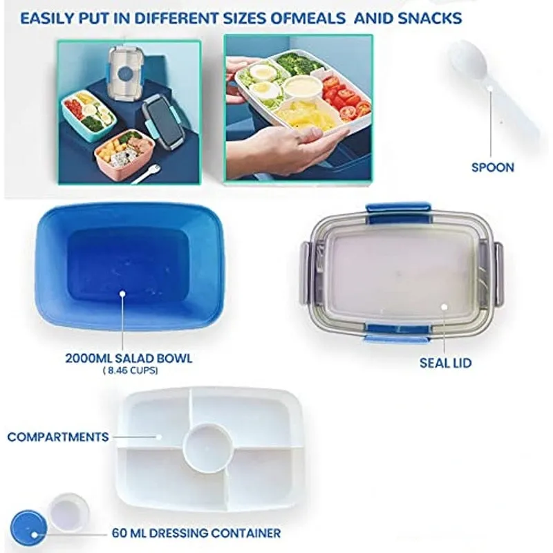 LLunch and Saladd  Rectangular Plastic Compartment Sealed Box