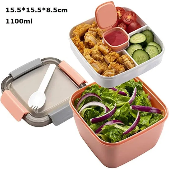 LLunch and Saladd  Rectangular Plastic Compartment Sealed Box