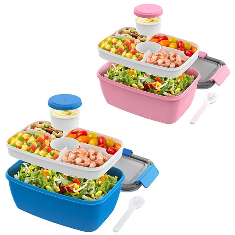 LLunch and Saladd  Rectangular Plastic Compartment Sealed Box