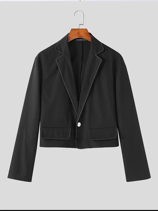 Mens Contrast Long Sleeve Lapel Crop Blazer SKUJ50431