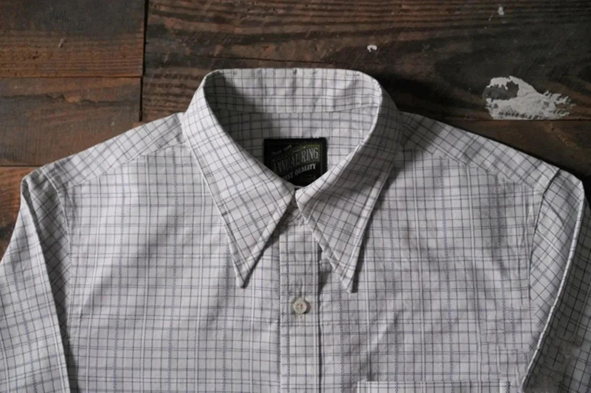 Men's Plaid Striped White Shirt with Big Pointed Collar - Regular Fit