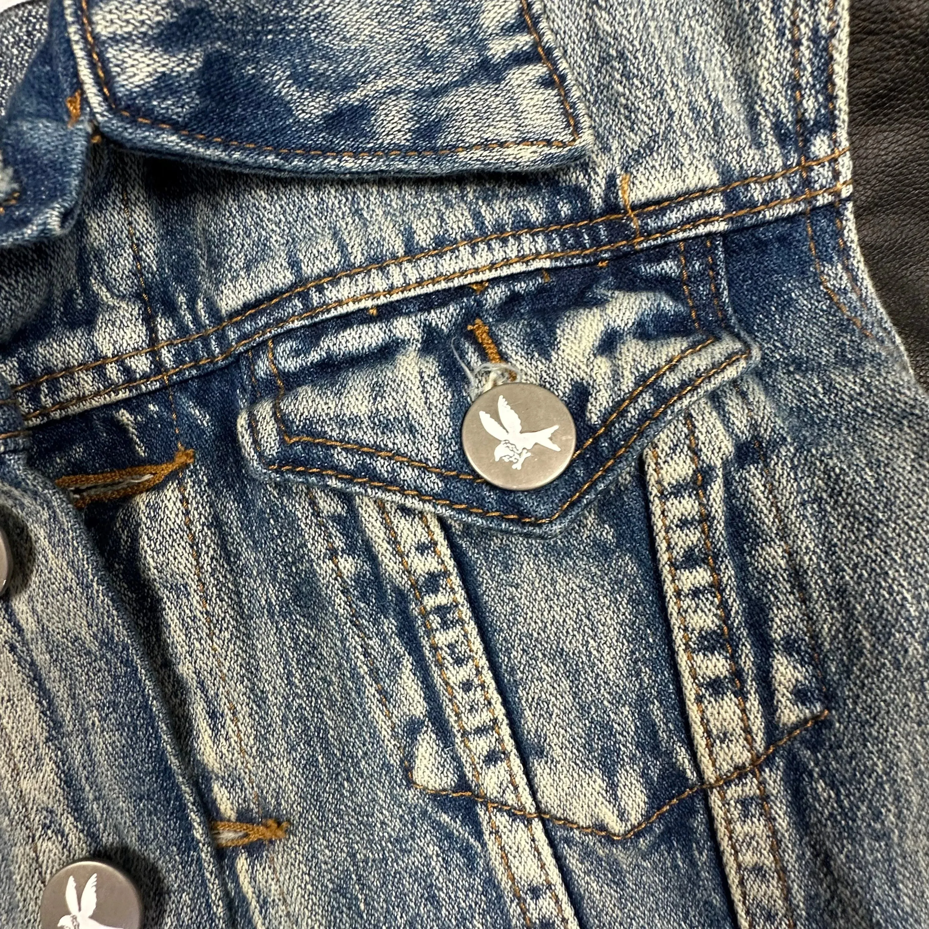 One by One Teaspoon Faux Leather Sleeve Denim Jacket - Size S