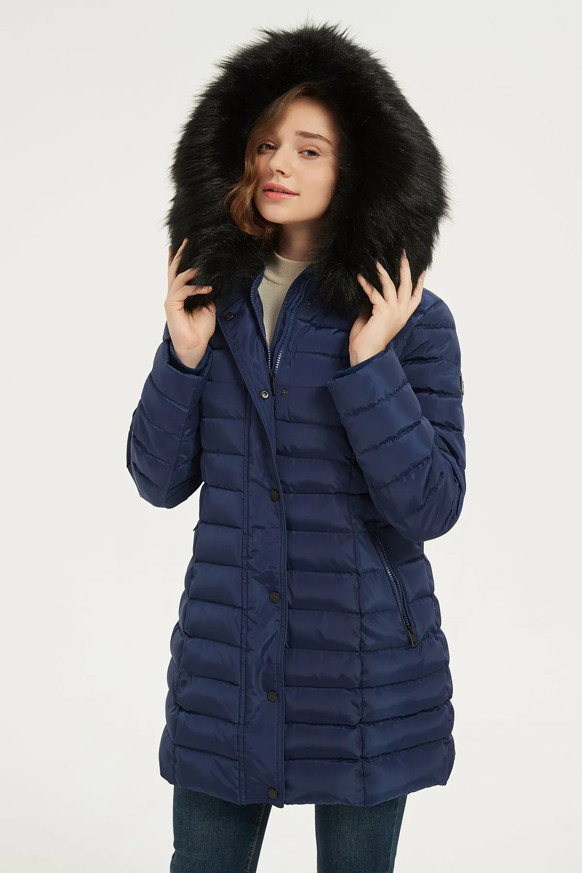 Puffer Coat & Jacket with Big Removable faux fur hood