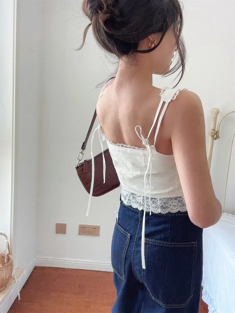 Pure Éclat French Lace Suspender Crop Top