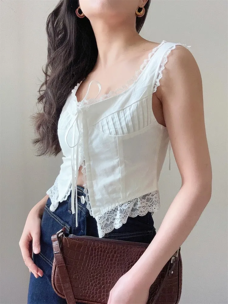 Pure Éclat French Lace Suspender Crop Top