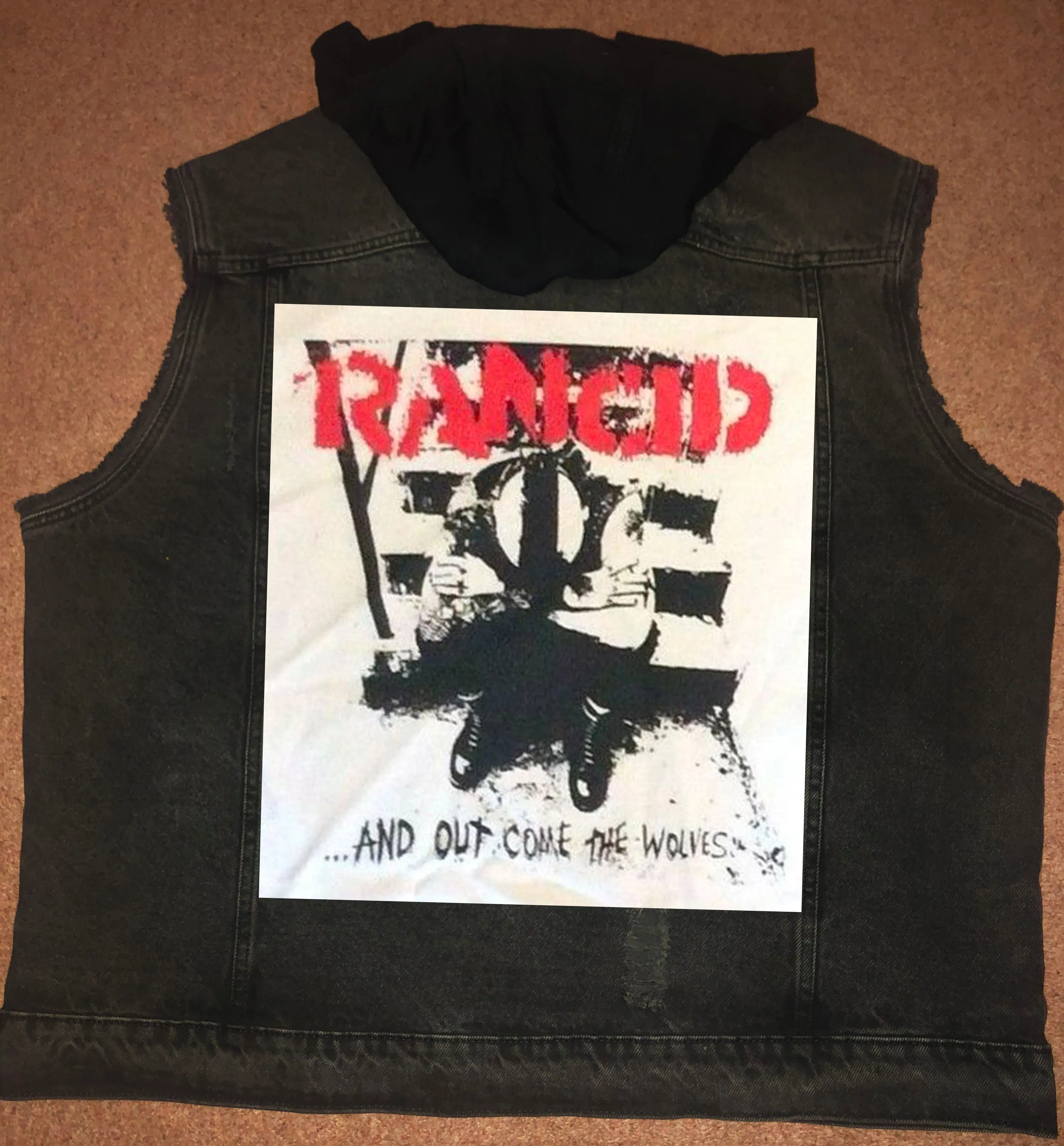 Rancid Punx 20 Years Down Hooligans Punk Rock Denim Cut-Off Hooded Battle Jacket