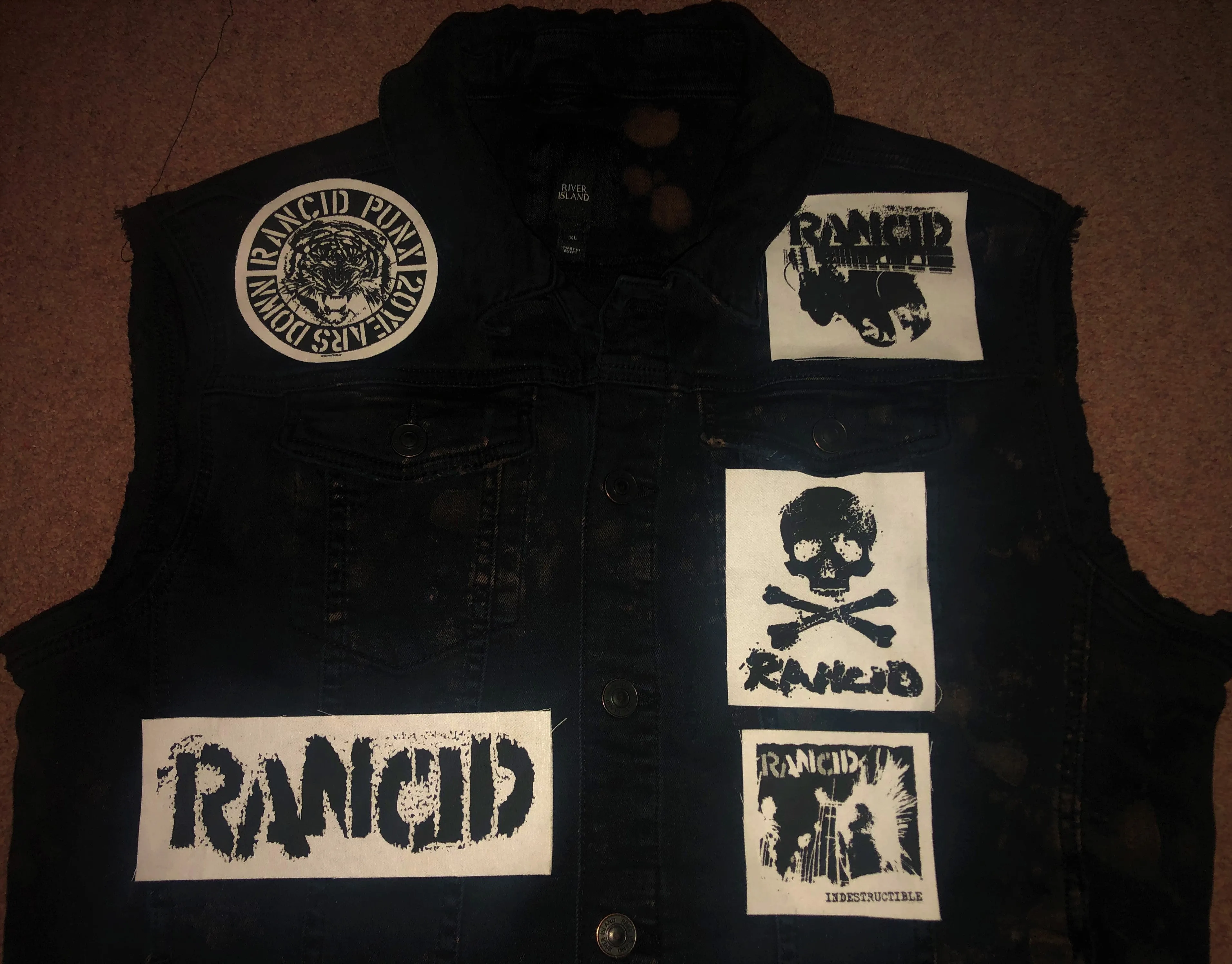 Rancid Punx 20 Years Down Hooligans Punk Rock Denim Cut-Off Hooded Battle Jacket
