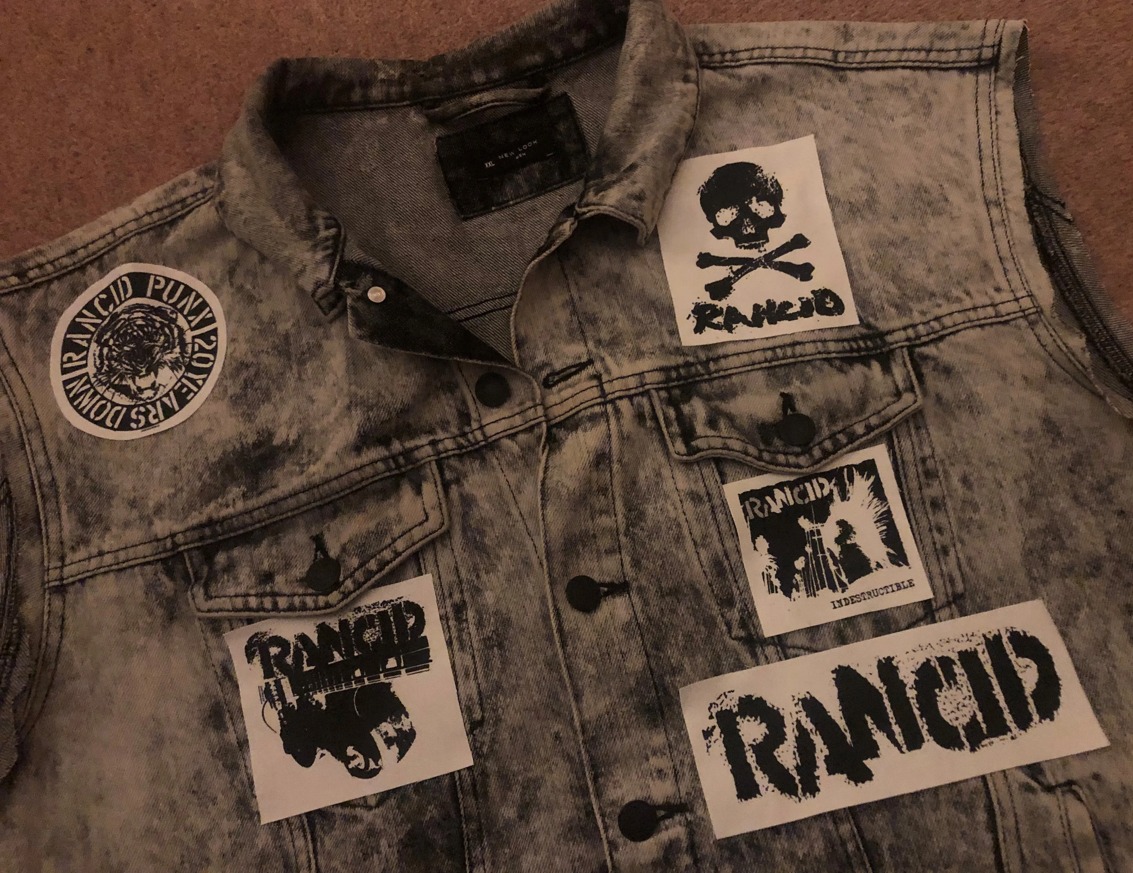 Rancid Punx 20 Years Down Hooligans Punk Rock Denim Cut-Off Hooded Battle Jacket