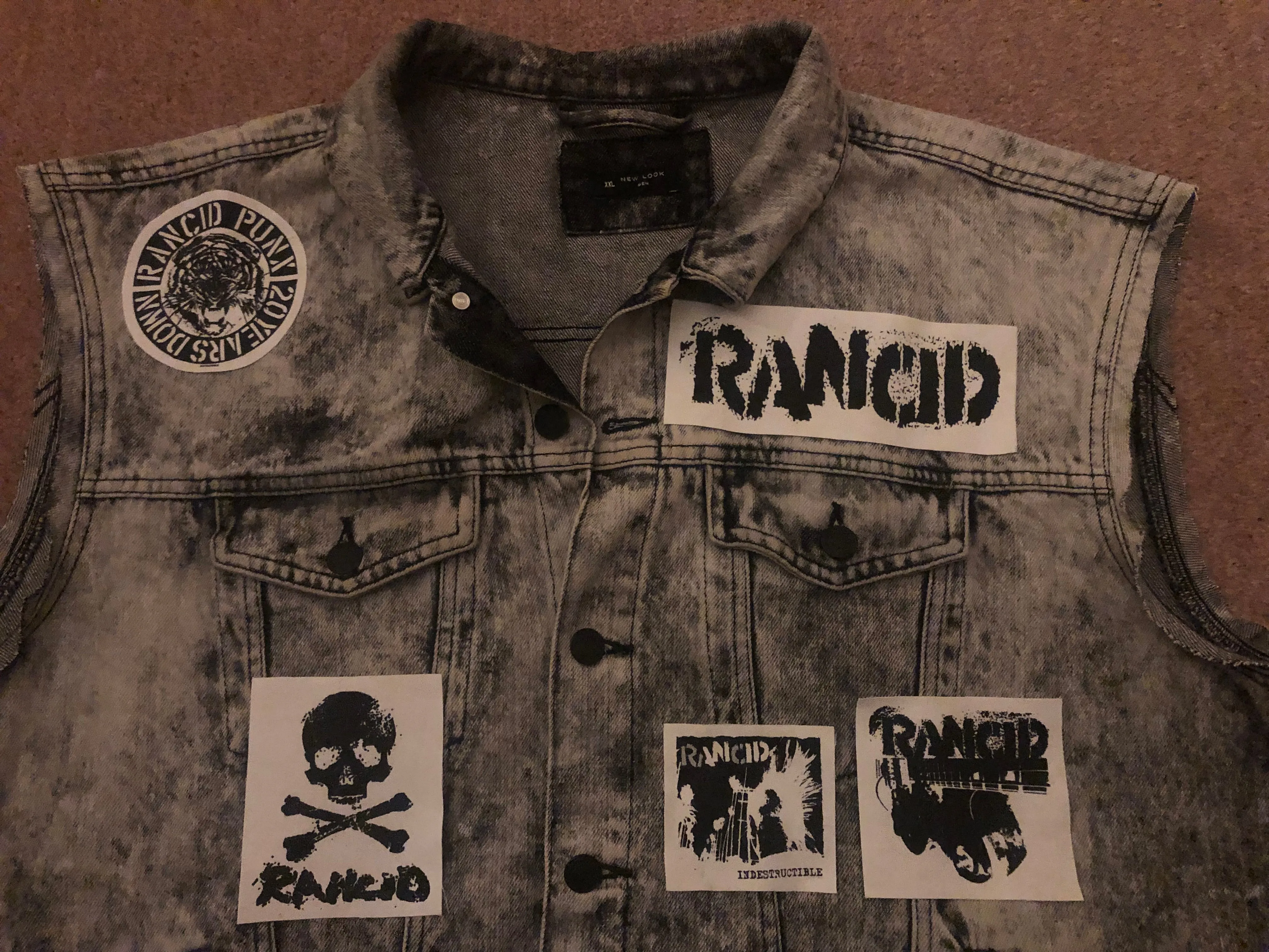 Rancid Punx 20 Years Down Hooligans Punk Rock Denim Cut-Off Hooded Battle Jacket