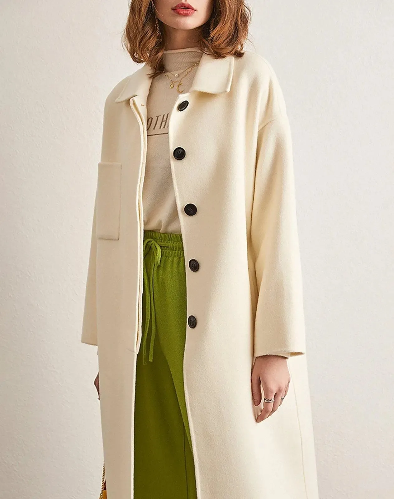 Single Breasted Wool Blend Midi Coat