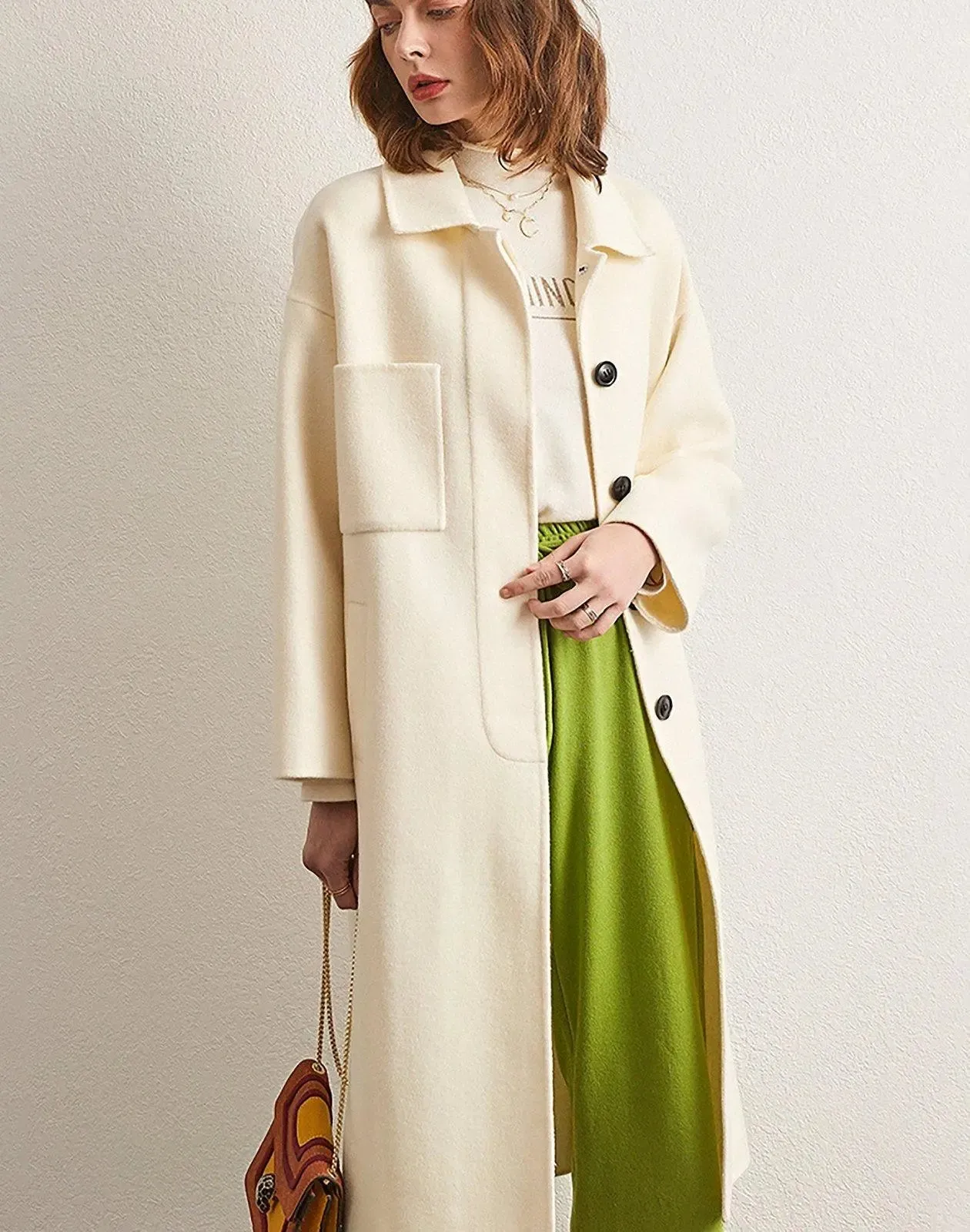Single Breasted Wool Blend Midi Coat