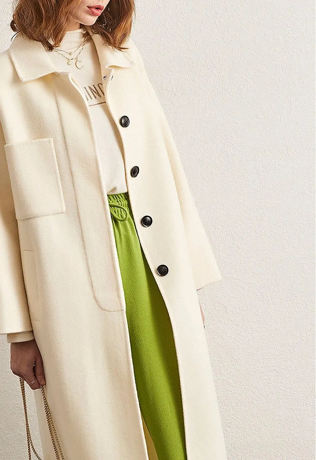 Single Breasted Wool Blend Midi Coat
