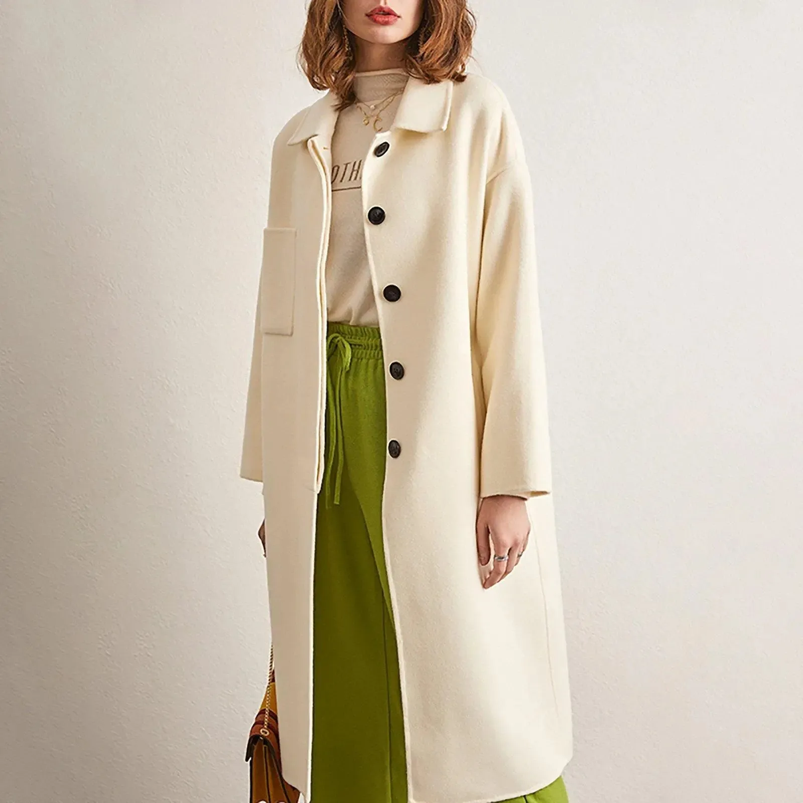 Single Breasted Wool Blend Midi Coat