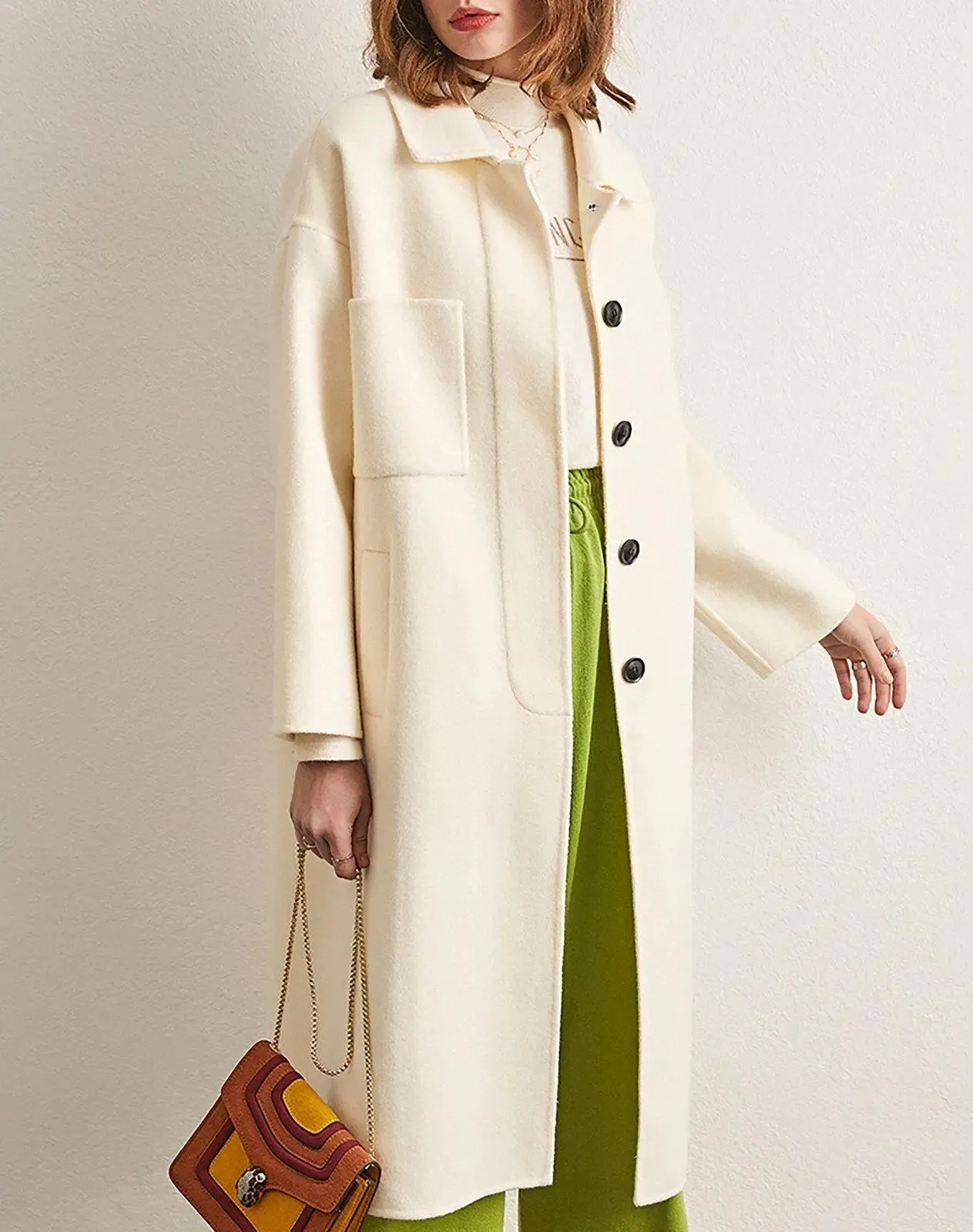Single Breasted Wool Blend Midi Coat